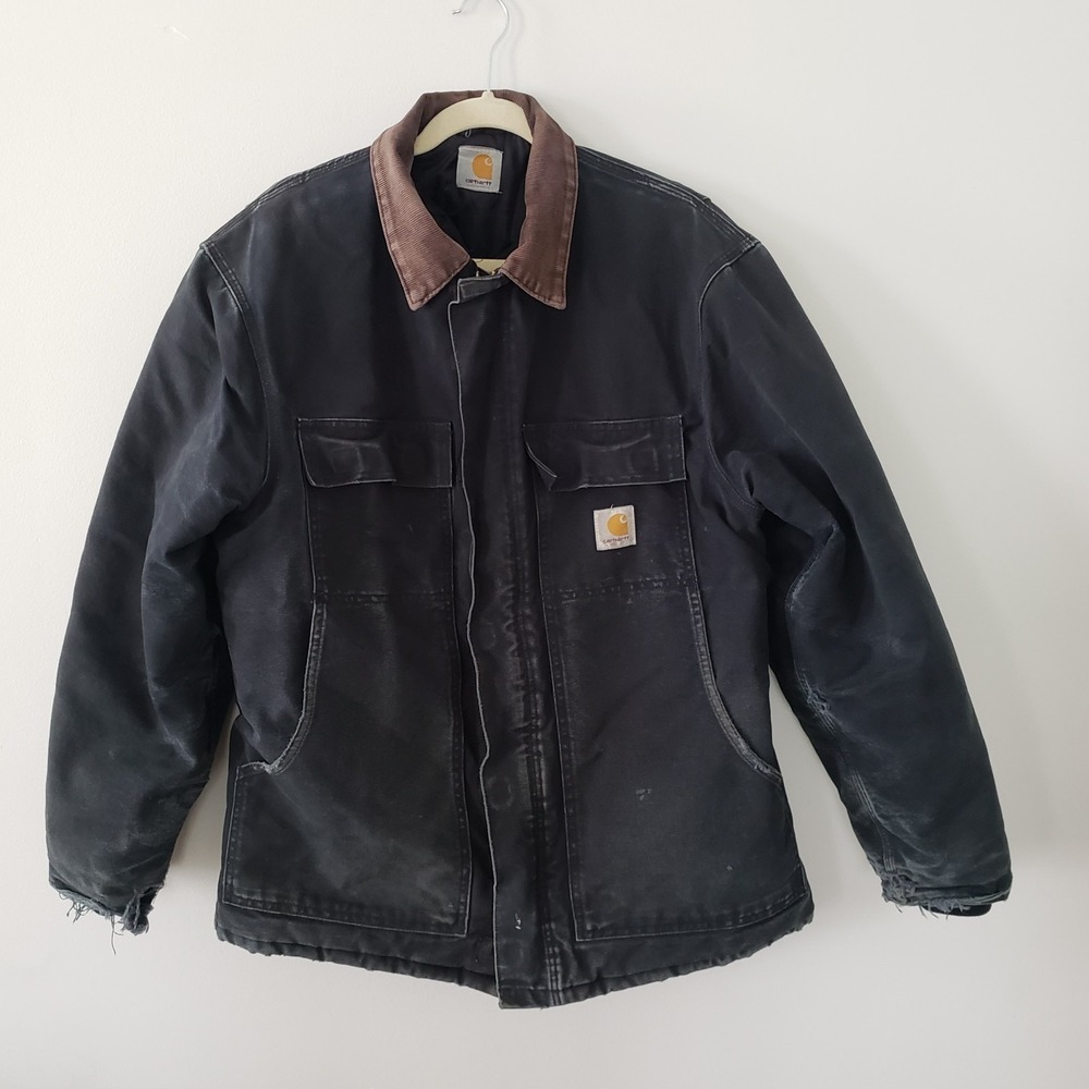 Vintage Carhartt‎ Men Jacket Coat LARGE Quilted Corduroy Collar Work Cinch Waist
